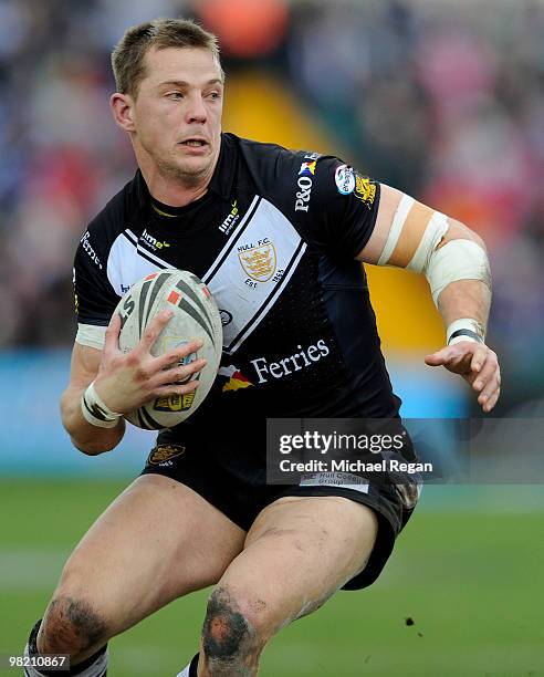 Richard Horne of Hull FC runs with the ball during the engage Super League match between Hull Kingston Rovers and Hull FC at Craven Park on April 2,...