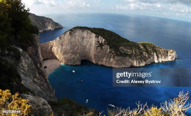 navagio bay of zakynyhos - navagio stock pictures, royalty-free photos & images