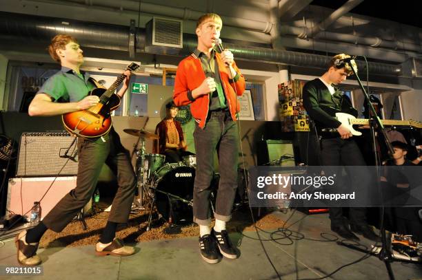 Jacob Graham, Jonathan Pierce and Adam Kessler of Brooklyn based band The Drums perform at Rough Trade East on April 1, 2010 in London, England.