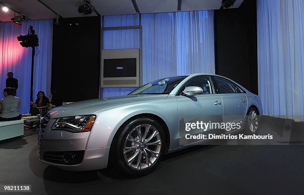 General view of the Audi A8 during the 2010 New York Auto Show with a special performance at the Audi Forum on March 31, 2010 in New York, New York.