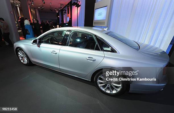 General view of the Audi A8 during the 2010 New York Auto Show with a special performance at the Audi Forum on March 31, 2010 in New York, New York.