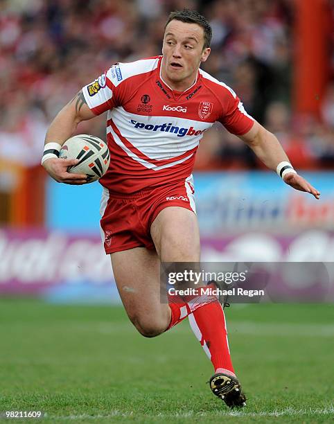 Josh Hodgson of Hull KR runs with the ball during the engage Super League match between Hull Kingston Rovers and Hull FC at Craven Park on April 2,...