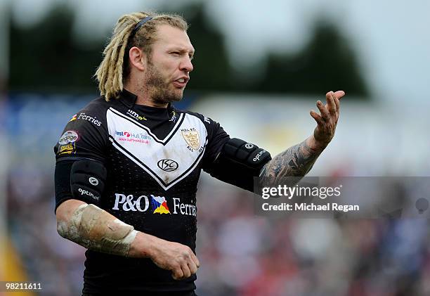 Sean Long of Hull FC shouts instructions to team mates during the engage Super League match between Hull Kingston Rovers and Hull FC at Craven Park...