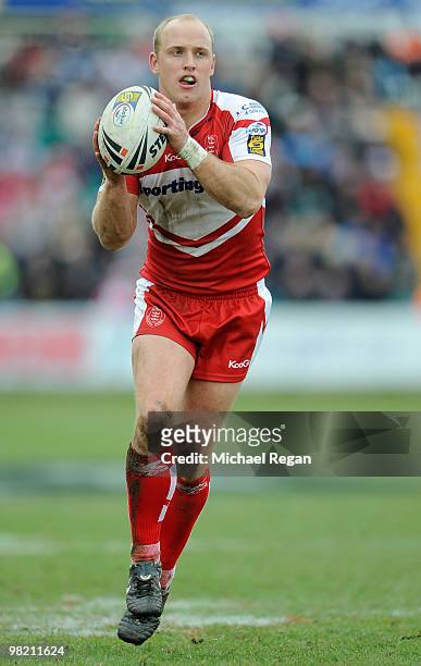 Michael Dobson of Hull KR runs with the ball during the engage Super League match between Hull Kingston Rovers and Hull FC at Craven Park on April 2,...