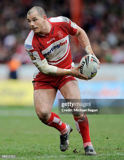 Ben Galea of Hull KR runs with the ball during the engage Super League match between Hull Kingston Rovers and Hull FC at Craven Park on April 2, 2010...