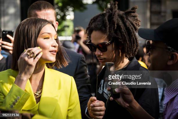 Bella Hadid and Luka Sabbat, are seen in the streets of Paris after the Dior Homme show, during Paris Men's Fashion Week Spring/Summer 2019 on June...