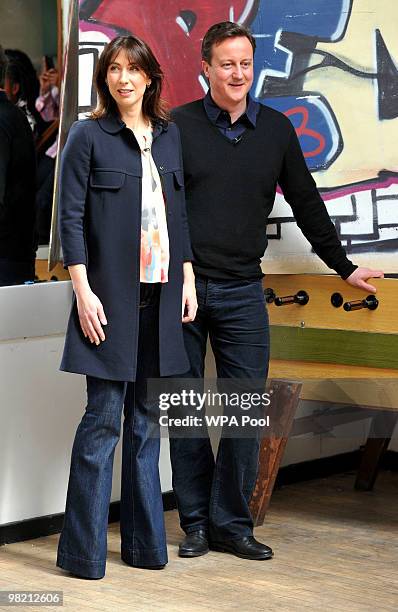Conservative Party Leader David Cameron and his wife Samantha Cameron during a visit to the Pedro Club in Hackney on April 02, 2010 in London,...