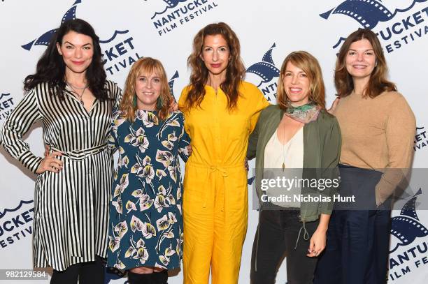 Ophira Eisenberg, Sera Gamble, Miranda Bailey, Alysia Reiner, Nancy Schwartzman, and Jeanne Tripplehorn attend Women Behind the Words at the 2018...