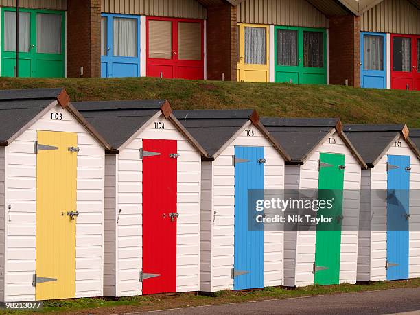 beach huts - exmouth devon stock pictures, royalty-free photos & images