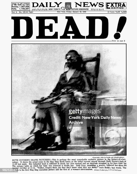 Daily News Front page. Extra Edition. January 13, 1928. Headline: DEAD! Ruth Snyder's Death Pictured! This is perhaps the most remarkable exclusive...