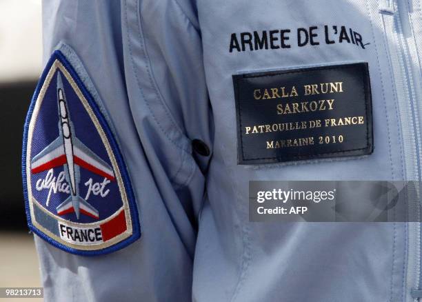 France's first lady Carla Bruni-Sarkozy patron of the French aerobatic squadron "Patrouille de France" attends an exhibition in Salon-de-Provence,...