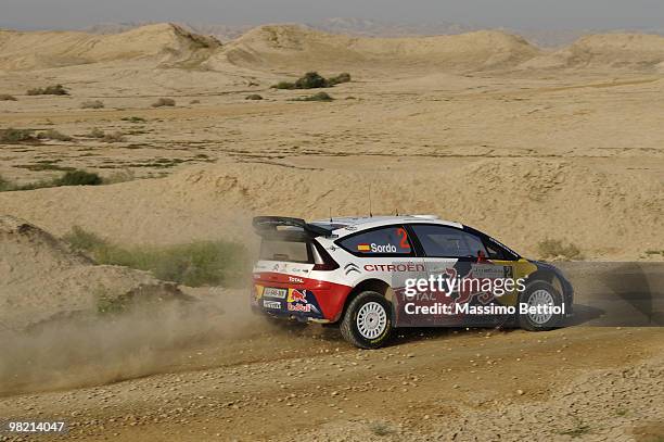 Daniel Sordo of Spain and Marc Marti of Spain compete in their Citroen C4 Total during Leg 2 of the WRC Rally Jordan on April 2, 2010 in Amman,...