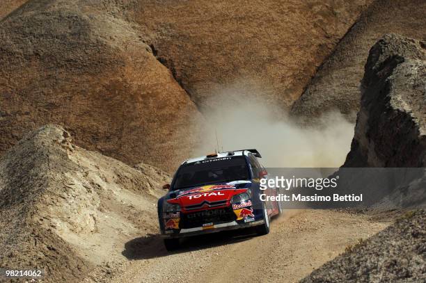 Daniel Sordo of Spain and Marc Marti of Spain compete in their Citroen C4 Total during Leg 2 of the WRC Rally Jordan on April 2, 2010 in Amman,...
