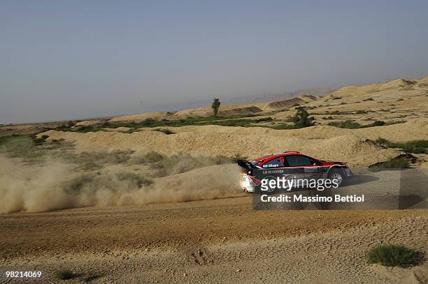 Federico Villagra of Argentina and Jorge Perez Companc of Argentina compete in their Munchis Ford Focus during Leg 2 of the WRC Rally Jordan on April...