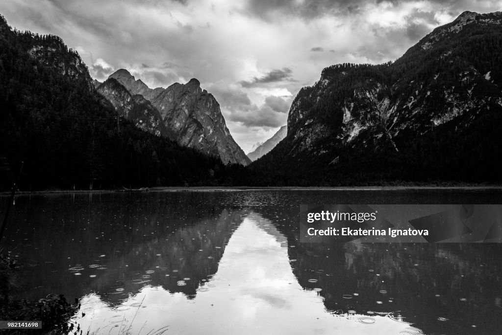 Dobbiaco Lake in a Rainy Day