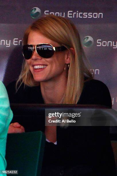 Elin Nordegren wife Tiger Woods watches as Rafael Nadal of Spain takes on Andy Roddick of the United States during day eleven of the 2010 Sony...