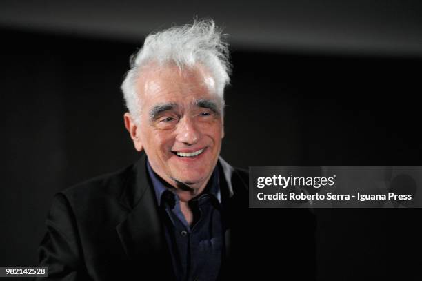 American movie director Martin Scorsese attends the inauguration of the "Sottole Stelle del Cinema Film Festival at piazza Maggiore on June 21, 2018...