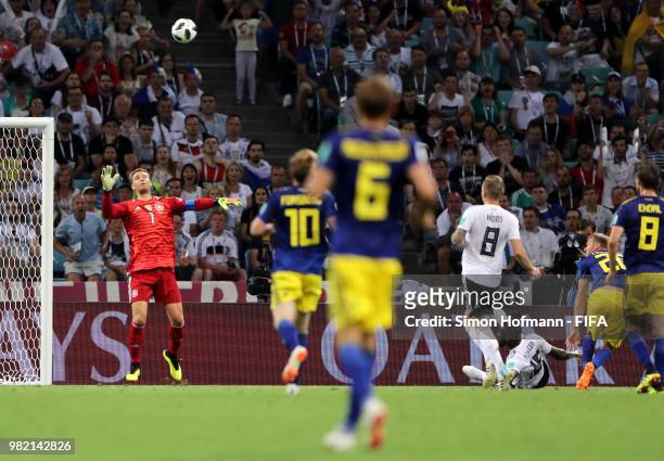 Ola Toivonen of Sweden scores his team's first goal past Manuel Neuer of Germany during the 2018 FIFA World Cup Russia group F match between Germany...