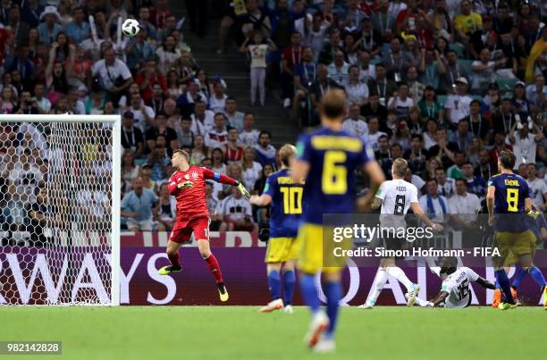 Ola Toivonen of Sweden scores his team's first goal past Manuel Neuer of Germany during the 2018 FIFA World Cup Russia group F match between Germany...