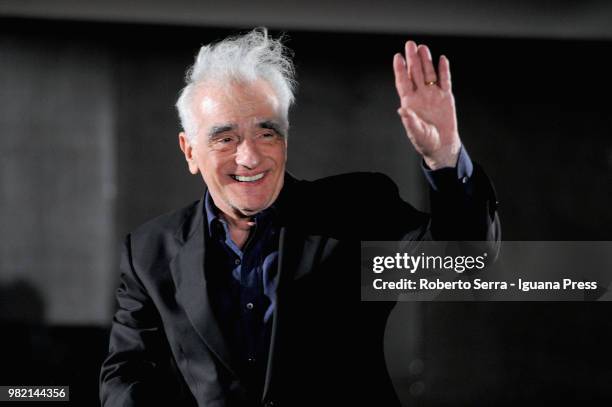 American movie director Martin Scorsese attends the inauguration of the "Sottole Stelle del Cinema Film Festival at piazza Maggiore on June 21, 2018...