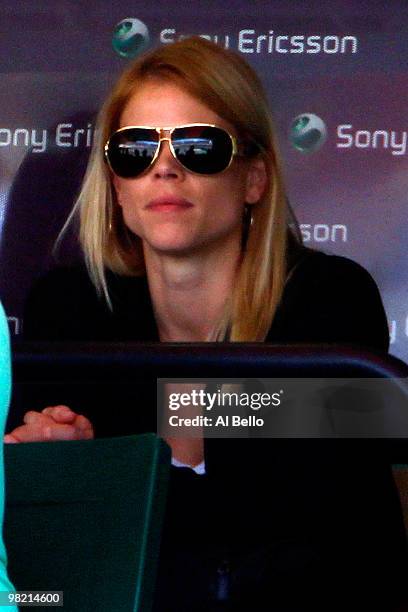 Elin Nordegren wife Tiger Woods watches as Rafael Nadal of Spain takes on Andy Roddick of the United States during day eleven of the 2010 Sony...