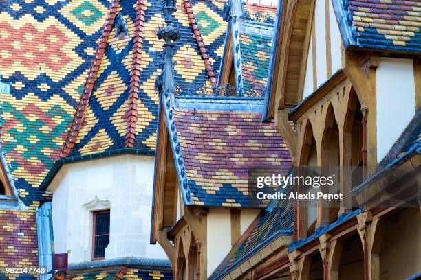 hotel-dieu roof (hospices civils, beaune) - dieu stock pictures, royalty-free photos & images