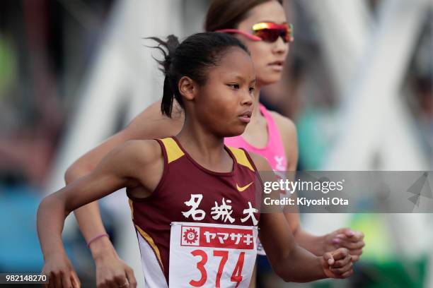 Tomomi Musembi Takamatsu competes in the Women's 1500m final on day two of the 102nd JAAF Athletic Championships at Ishin Me-Life Stadium on June 23,...