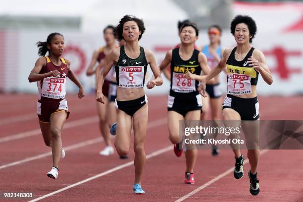 Ayako Jinnouchi , Ran Urabe and Tomomi Musembi Takamatsu compete in the Women's 1500m final on day two of the 102nd JAAF Athletic Championships at...