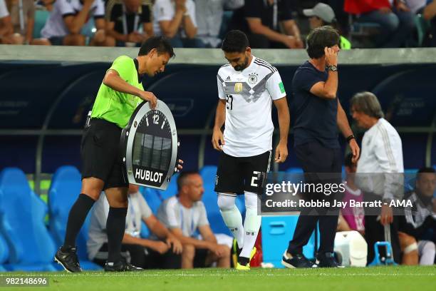Ilkay Gundogan of Germany comes on as a substitute during the 2018 FIFA World Cup Russia group F match between Germany and Sweden at Fisht Stadium on...