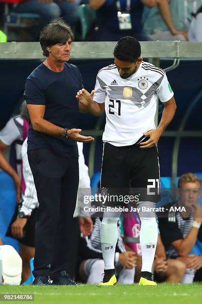 Ilkay Gundogan of Germany is brought on as a substitute by Joachim Low head coach / manager of Germany during the 2018 FIFA World Cup Russia group F...