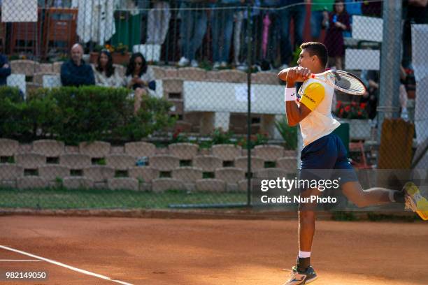 Thiago Monteiro during match between Thiago Monteiro and Paolo Lorenzi during Men Semi-Final match at the Internazionali di Tennis Città dell'Aquila...