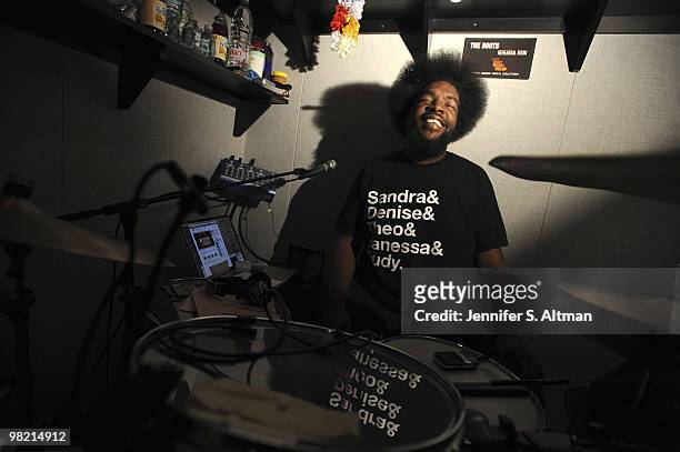 Musician Questlove, aka Ahmir Khalib Thompson, is seen in his rehearsal studio for the Jimmy Fallon Show in Manhattan, NY, on December 18, 2009....