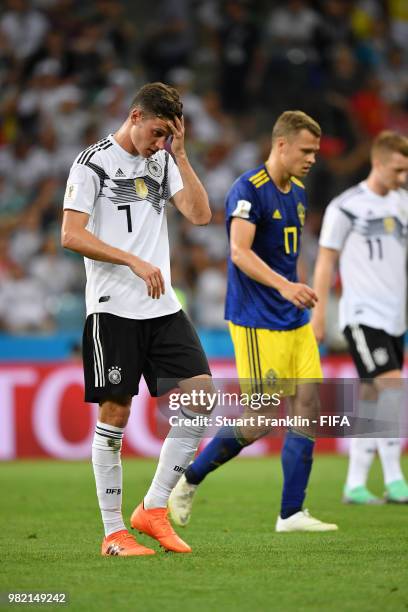 Julian Draxler of Germany looks dejected during the 2018 FIFA World Cup Russia group F match between Germany and Sweden at Fisht Stadium on June 23,...