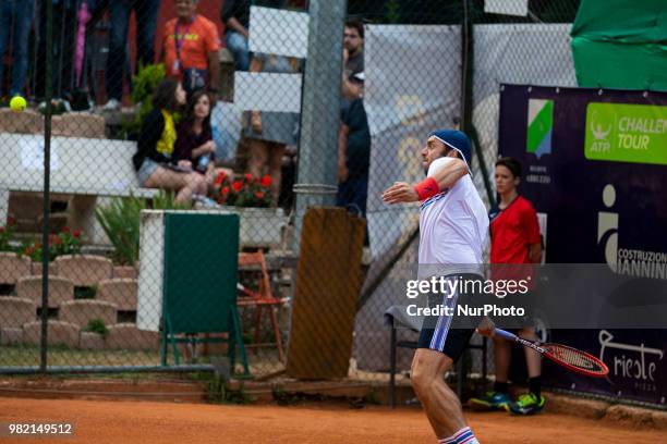 Paolo Lorenzi during match between Thiago Monteiro and Paolo Lorenzi during Men Semi-Final match at the Internazionali di Tennis Citt dell'Aquila in...