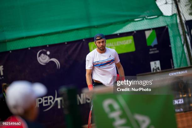 Paolo Lorenzi during match between Thiago Monteiro and Paolo Lorenzi during Men Semi-Final match at the Internazionali di Tennis Citt dell'Aquila in...