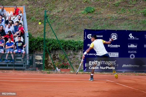 Thiago Monteiro during match between Thiago Monteiro and Paolo Lorenzi during Men Semi-Final match at the Internazionali di Tennis Città dell'Aquila...
