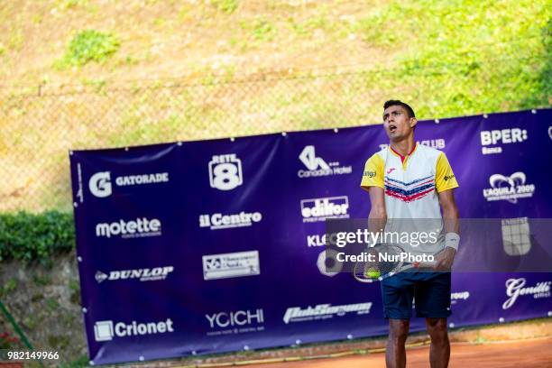 Thiago Monteiro during match between Thiago Monteiro and Paolo Lorenzi during Men Semi-Final match at the Internazionali di Tennis Città dell'Aquila...