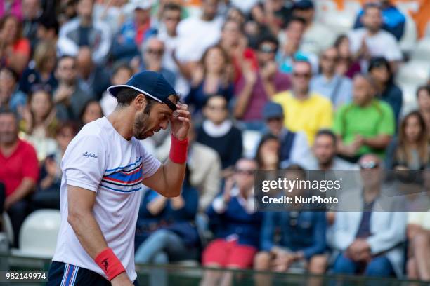 Paolo Lorenzi during match between Thiago Monteiro and Paolo Lorenzi during Men Semi-Final match at the Internazionali di Tennis Citt dell'Aquila in...