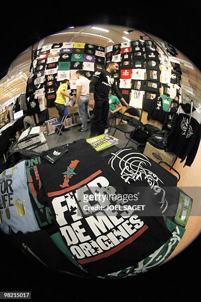 Shirts are displayed on a fashion stall of the annual meeting of French Muslims organized by the Union of Islamic Organisations of France in Le...