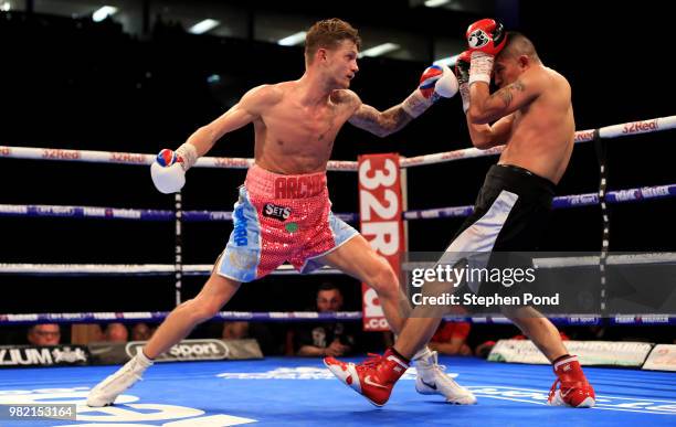 Archie Sharp in action against Lester Cantillano during their Super-Featherweight contest fight at The O2 Arena on June 23, 2018 in London, England.