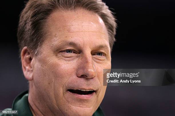 Head coach Tom Izzo of the Michigan State Spartans looks on during practice prior to the 2010 Final Four of the NCAA Division I Men's Basketball...