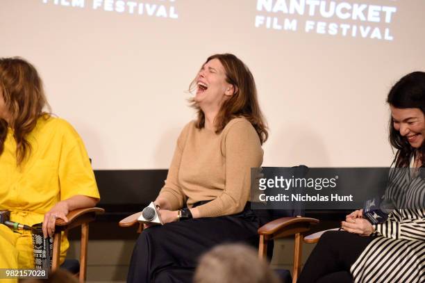Alysia Reiner, Jeanne Tripplehorn and Sera Gamble speak onstage during Women Behind the Words at the 2018 Nantucket Film Festival - Day 4 on June 23,...