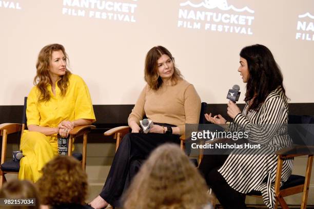 Alysia Reiner, Jeanne Tripplehorn and Sera Gamble speak onstage during Women Behind the Words at the 2018 Nantucket Film Festival - Day 4 on June 23,...