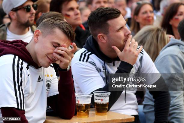 German fans as they watch the Germany national team play in their 2018 FIFA World Cup Russia match against Sweden at 11 Freunde - Die Fussball Arena...