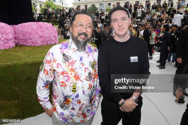 Takashi Murakami and Brian Donnelly attend the Dior Homme Menswear Spring/Summer 2019 show as part of Paris Fashion Week on June 23, 2018 in Paris,...