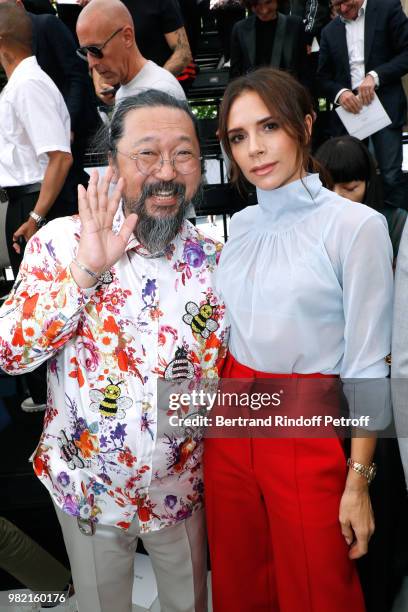 Artist Takashi Murakami and Victoria Beckham attend the Dior Homme Menswear Spring/Summer 2019 show as part of Paris Fashion Week on June 23, 2018 in...