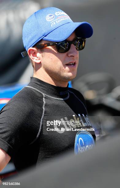 Allmendinger, driver of the Kroger ClickList Chevrolet, stands on the grid during qualifying for the Monster Energy NASCAR Cup Series Toyota/Save...