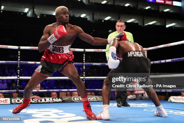 Paul Kamanga and Ohara Davies during the WBC International Super Light Weight Championship match at The O2, London