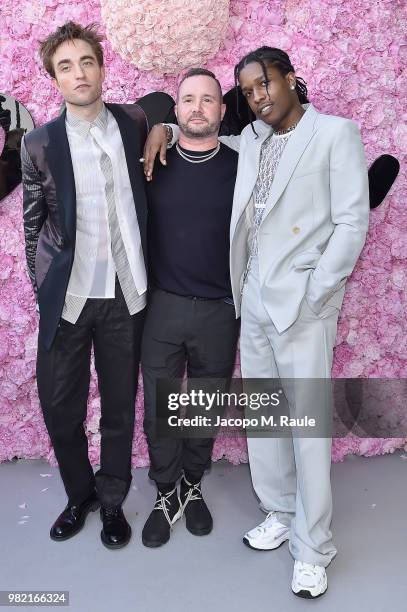 Robert Pattinson, Kim Jones and ASAP Rocky attend the Dior Homme Menswear Spring/Summer 2019 show as part of Paris Fashion Week on June 23, 2018 in...