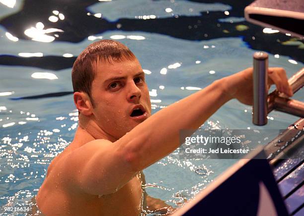 Liam Tancock looks on as the, winner of the Men's 100m backstroke at the British Gas Swimming Championships event at Ponds Forge Pool on April 2,...